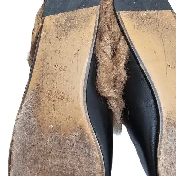 Gucci Princetown Horsebit Fur Lined Flat Mule Black Leather Size 37.5 US 7.5 - Picture 11 of 11